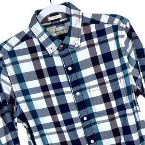 Hawker Rye Men Slim Fit Stretch Plaid Long Sleeve Button Down Shirt Size Small